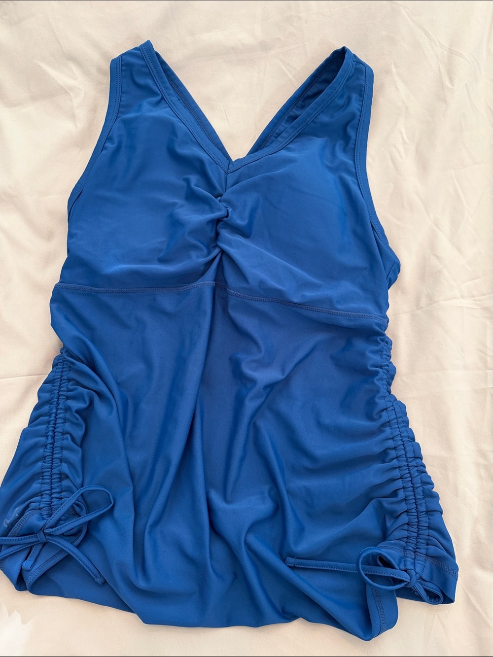 Sleek Royal Blue V-Neck Swim Tankini with Side Ruching